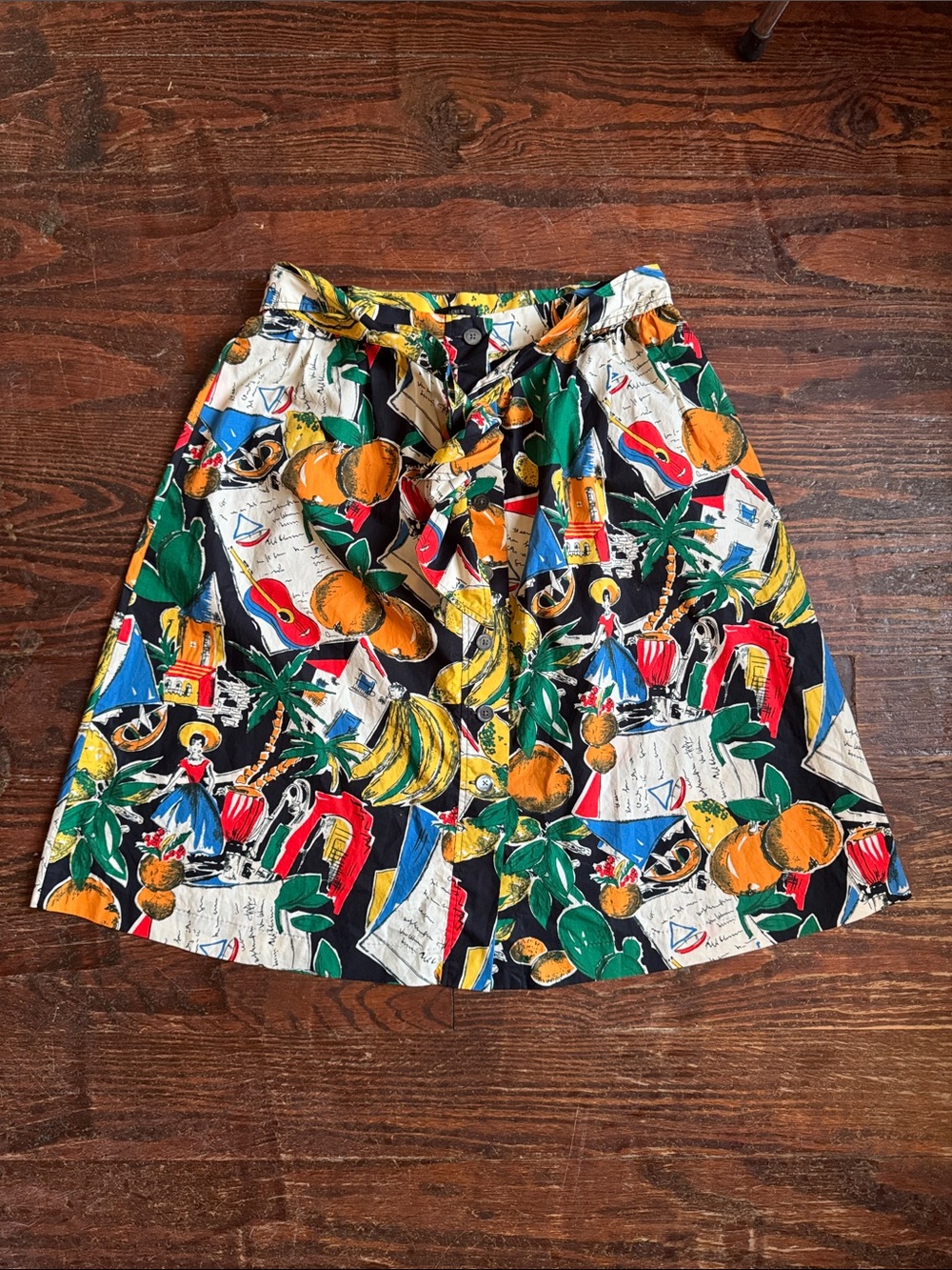 J. Crew Tropical Print Button-Front Skirt in Black, Green, Yellow, Red, Blue 14